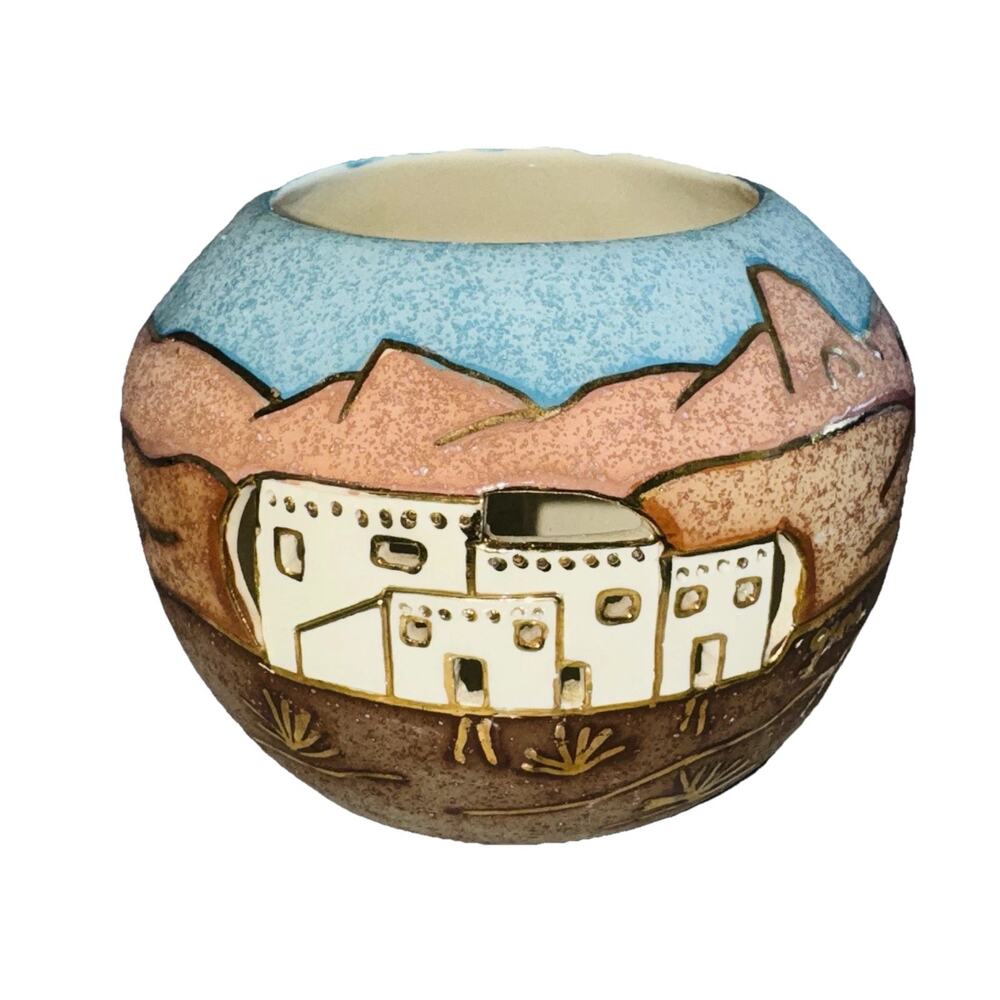 Handmade Gina Arrighetti Santa Fe Pueblo Village Vase Candle Holder Southwestern